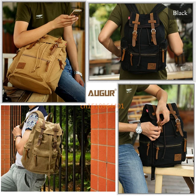 AUGUR New fashion men's backpack vintage canvas backpack school bag men's travel bags large capacity travel laptop backpack bag - Image 5
