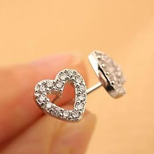 

Hot Fashion Women Lady Love Heart Silver Plated Rhinestone Ear Stud Earrings 6KDQ 7GN2 BDOP