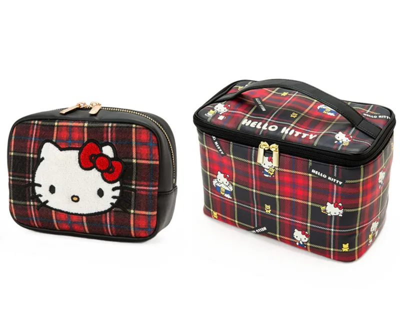

Cute Cartoon Hello Kitty Red Plaid Makeup Bag Pouch Travel Cosmetic Box Women Beauty Case Toiletry Storage Bags