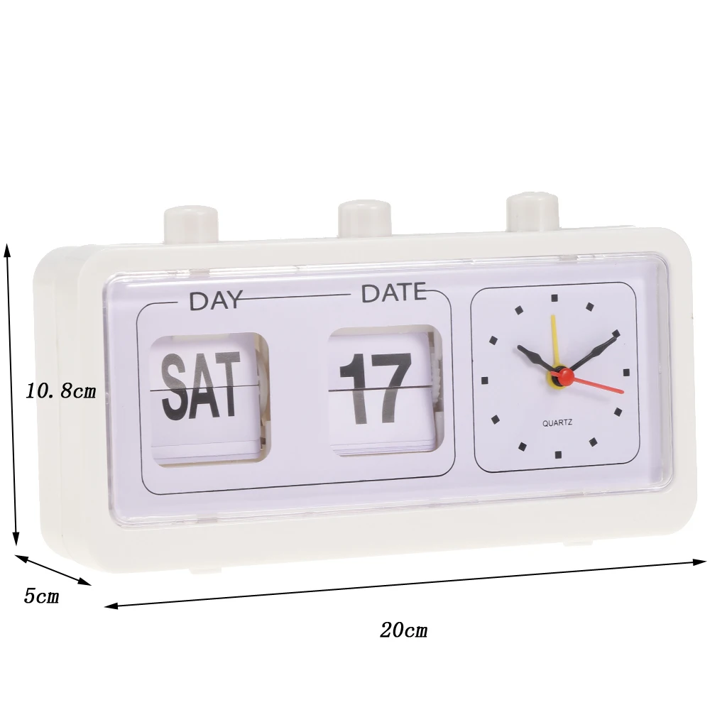 Table Clock Flip Date/ Day Display Timepiece Flip Page Turning Clocks-White