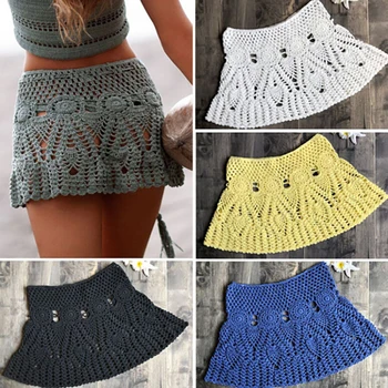 

Handmade Crochet Skirt Beach Cover Up Skirts Hook Summer Holiday Skirt Boho Cotton Mini Skirts