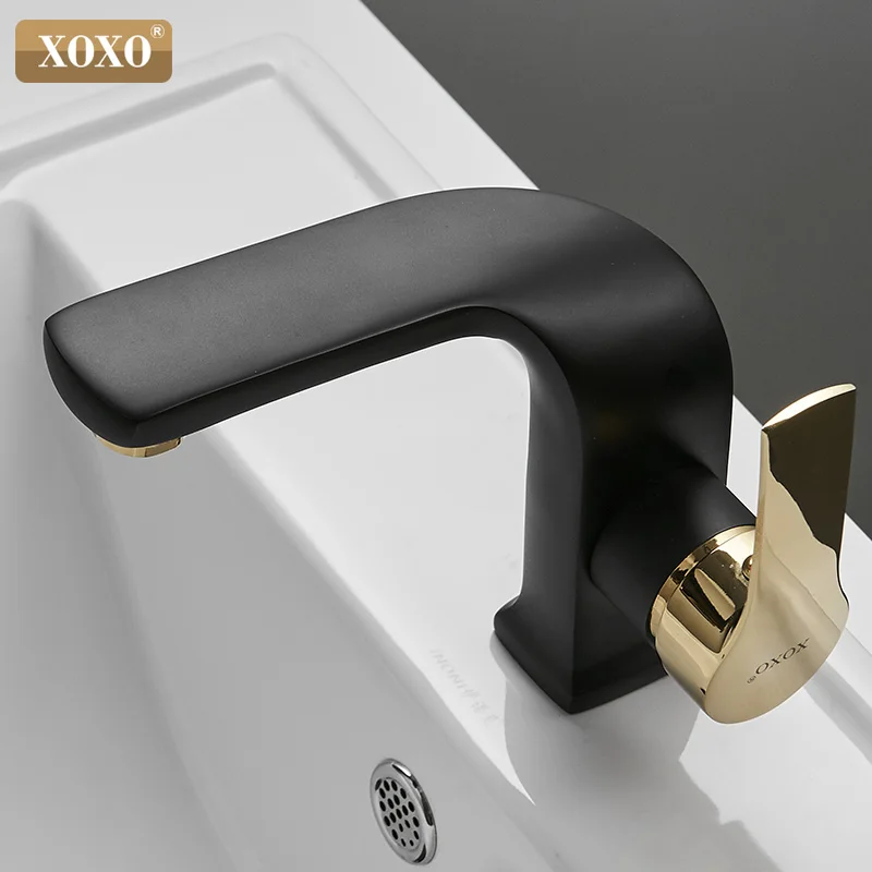 XOXO кран для раковины, смеситель для горячей и холодной ванной комнаты, современный черный латунный кран для раковины с одной ручкой, смеситель для раковины, кран на бортике 21055 - Цвет: 21055H