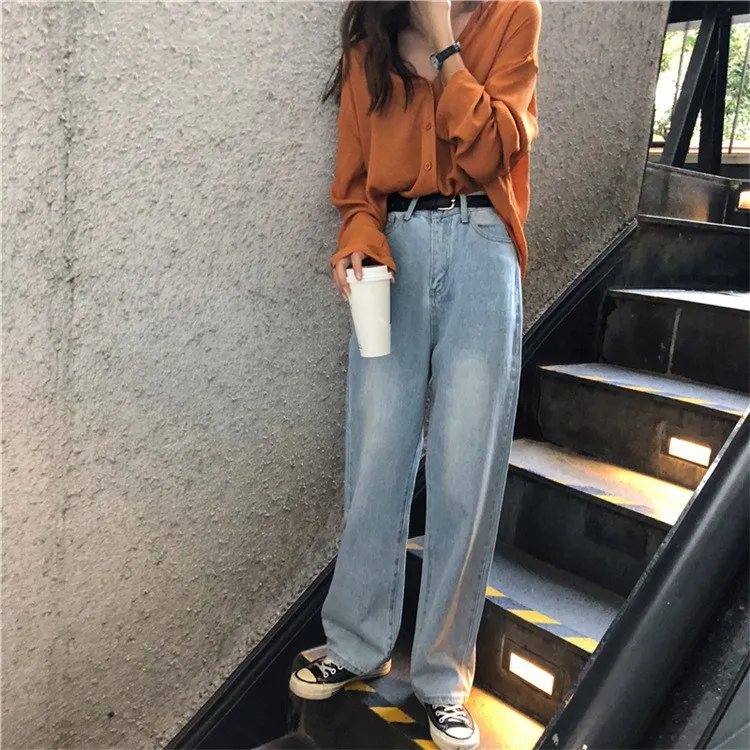 Корейский Стиль Высокая талия широкие брюки джинсовые штаны 2018 Осень Зима повседневные джинсы брюки для девочек Свободная полная длина