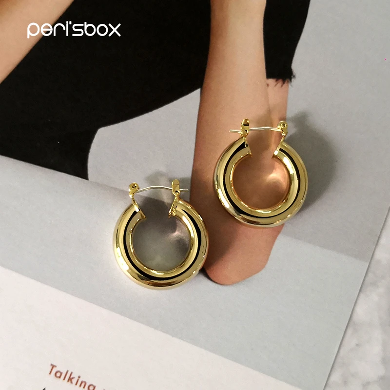 

Peri'sBox 24mm Gold Thick Hoop Earrings for Women Brass Medium Plain Hoops Earrings Open Round Circle Earring Light Weight