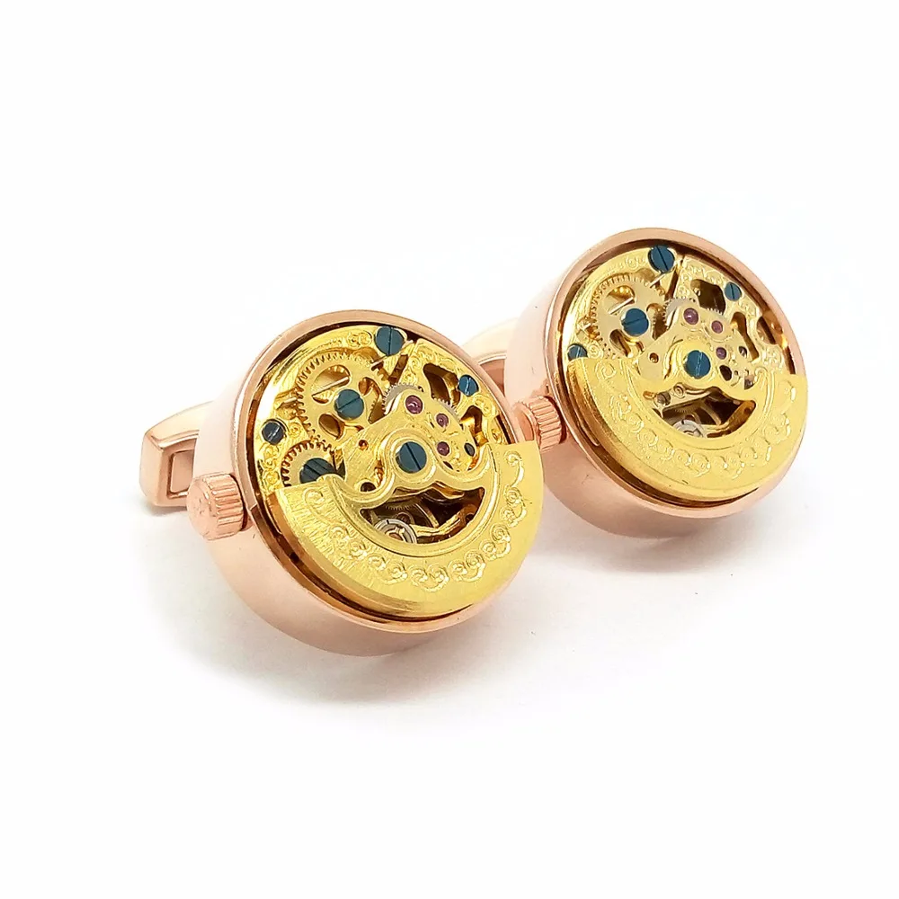 

High Quality Rose Gold Watch Steampunk Cufflinks Fashion French Shirt Cuff Links Gold And Silver Cufflink Luxury