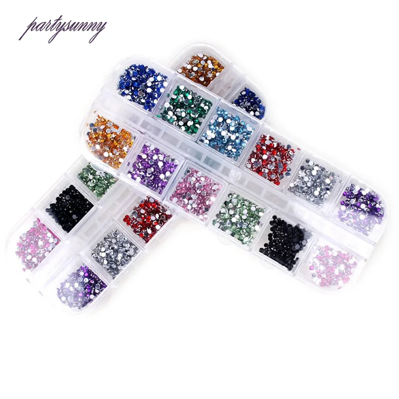 

PF 12 Colors Acryl Round Diamond Rhinestones for Nails Flatback Stickers for Nails Phone Case Sequins Nail Art Manicure TZ022