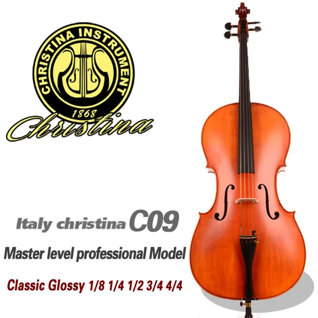 Best price at $898 Cheap Professional Master level Cello Christina C09 4/4 3/4 size Advanced 30 years Spruce Fine flamed Maple cello with bow,case, rosin