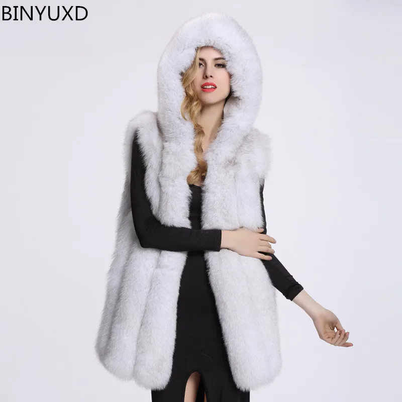 parka jacket women BINYUXD 2022 New Winter Coat Women Faux Fox Fur Coat Plus Size Women Stand Collar Long Sleeve Faux Fur Jacket Fur gilet fourrure puffy coats