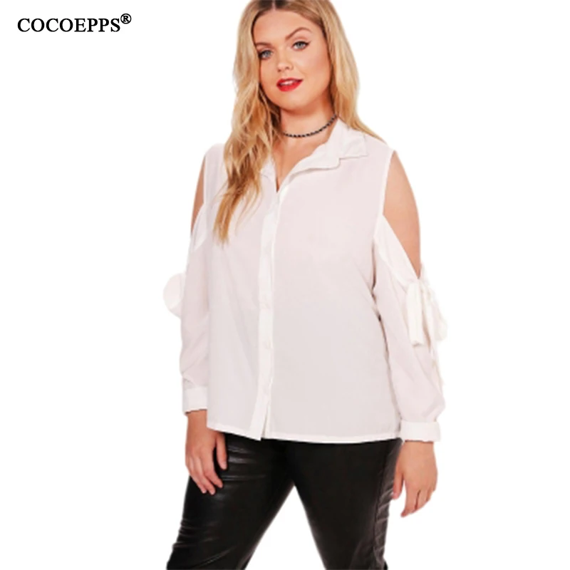 white plus size cold shoulder tops