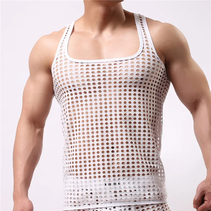 Для мужчин нижнее белье плотный жилет майку без рукавов выдалбливают дышащий видеть сквозь рубашка упругие мышцы футболки майки