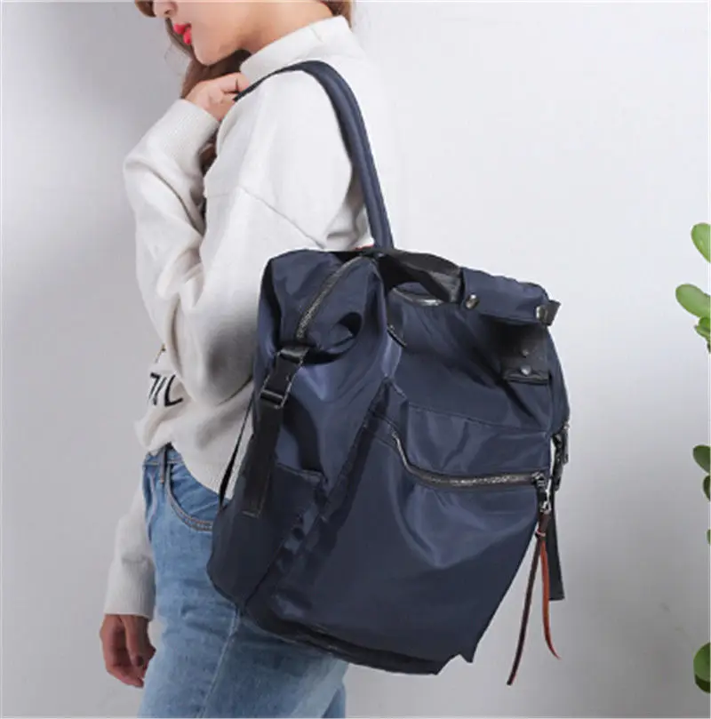 Студенческий стиль, Противоугонный женский рюкзак, большая вместительность, многофункциональная модная школьная сумка, портативная дорожная сумка через плечо - Цвет: Navy Blue