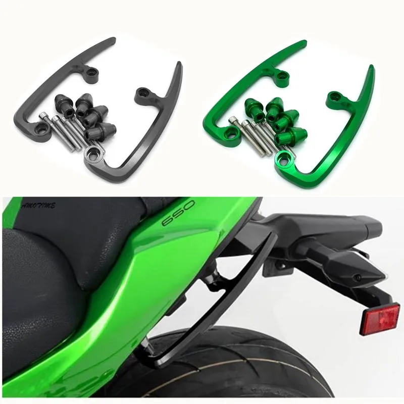 Black Motorcycle Passenger Rear Grab Bars for Kawasaki Z650 17-18 CNC Aluminum Alloy Rear Seat Rail Kit with Mounting Hardware 