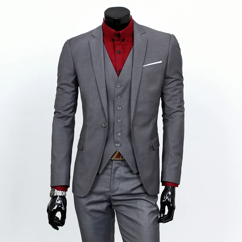 ( Jackets + Vest + Pants ) Groom High-grade Brand Cotton Solid Color Formal Suit Mens Casual Business Three-piece Suits Set Male