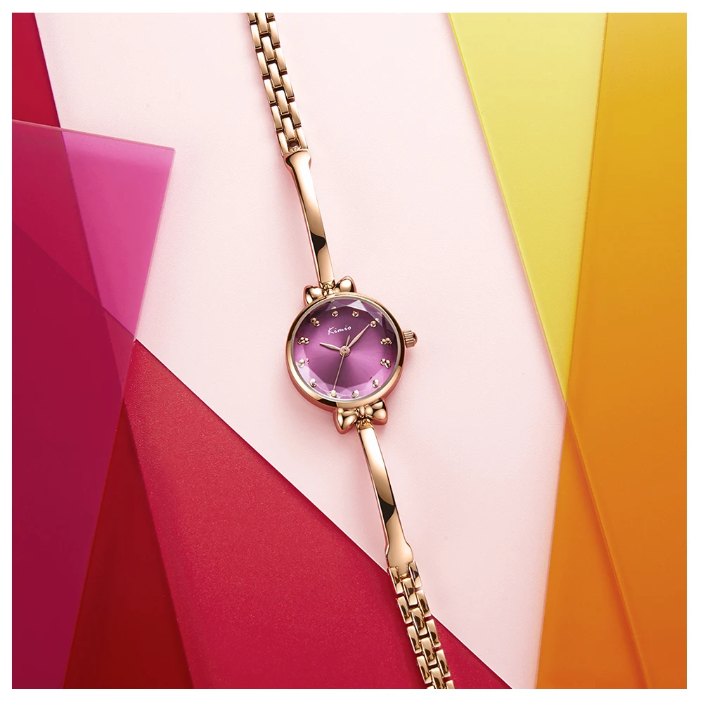 KIMIO Thin Bow Small Watch Women Golden Rose Color Lady Watch For Woman Quartz Wrist Watches Creative Bracelet Watch Female New