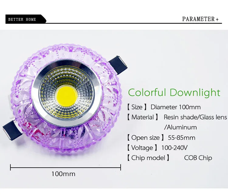 down lights COB LED Downlight Colorful Panel Light RGB 3W 110V 220V Recessed Lamp Fixture For Halogen Lamp Decoration Purple Spot light bathroom ceiling light