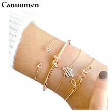 Canuomen Новое поступление Модный женский браслет золотой кактус Bnagle набор любовь подарки для подруги Sister Femme pulseras