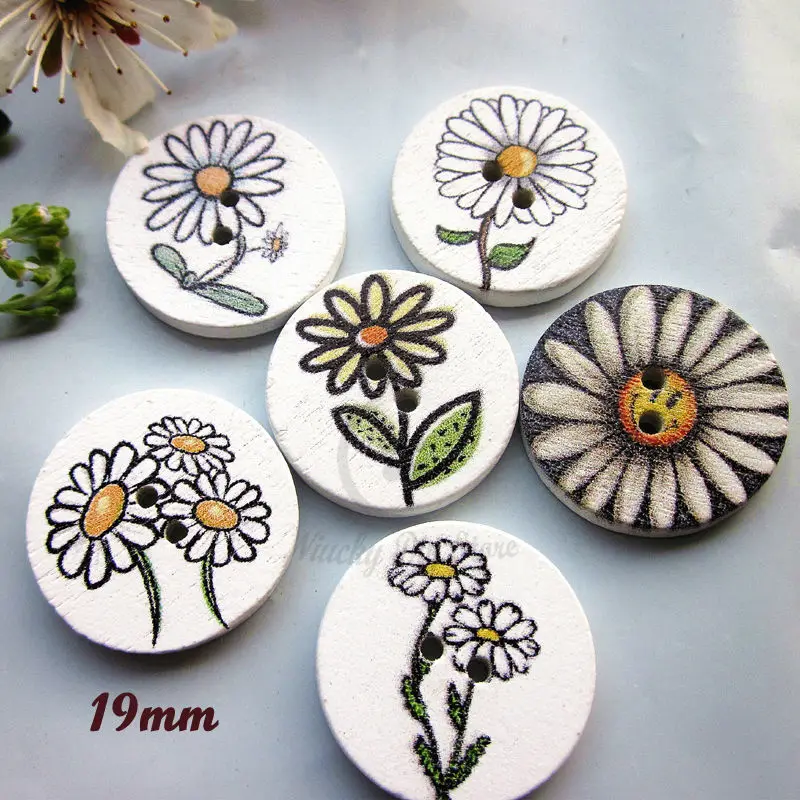 

50pcs 19mm white botton mixed flower pattern buttons for decoration sewing clothing craft scrapbook materials