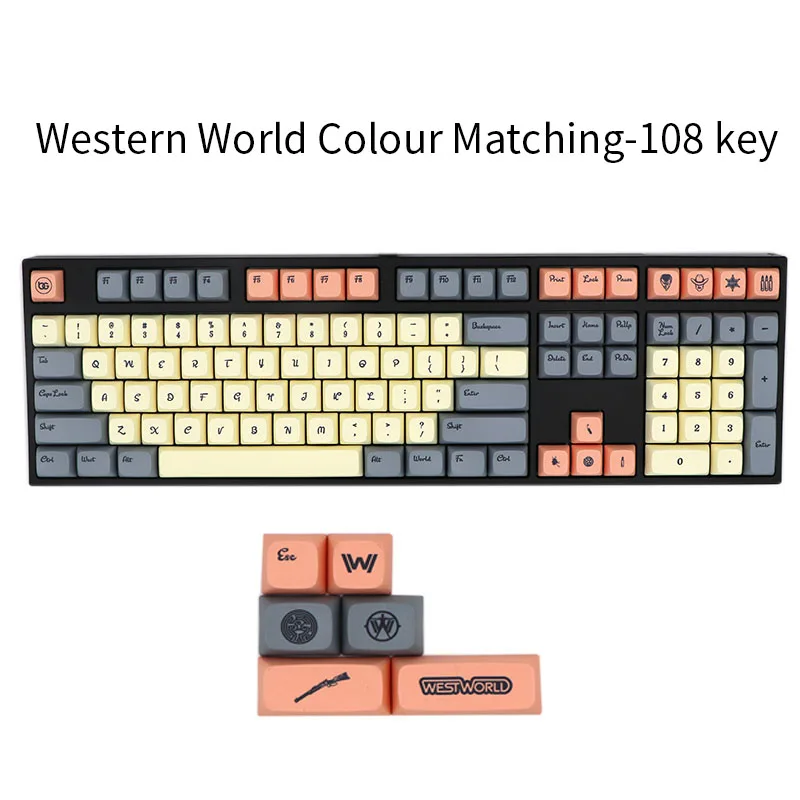 BGKC XDA Western world Тепловая сублимационная печать на красителе, PBT keycap для проводной USB механической клавиатуры Cherry MX switch keycaps - Цвет: 108 key