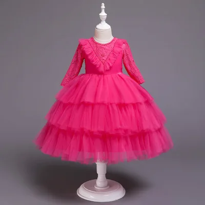 Новое платье для девочек с длинными рукавами для маленьких девочек; детское платье принцессы для девочек; свадебное платье