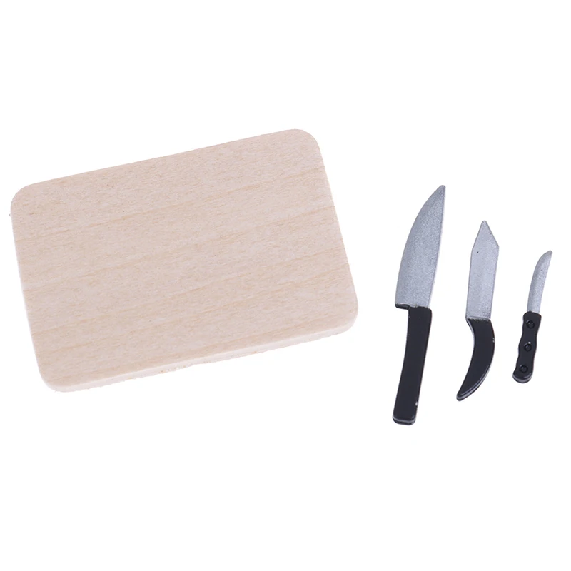 

4Pcs New Dollhouse Miniature kitchen food knife chopping block Cut vegetables Mini Decoration for Kids Gifts