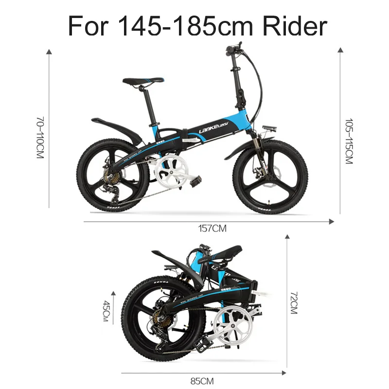 Clearance 20 Inches Folding Bicycle, Integrated Magnesium Alloy Rim, Folding Electric Mountain Bike, 5 Grade Assist, Suspension Fork 5