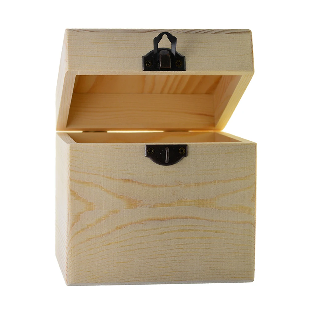 Unfinished Wooden Jewelry Box Candy Makeup Cosmetic Organizer Box Locking Clasp for DIY Projects Wedding Gift Toy Container