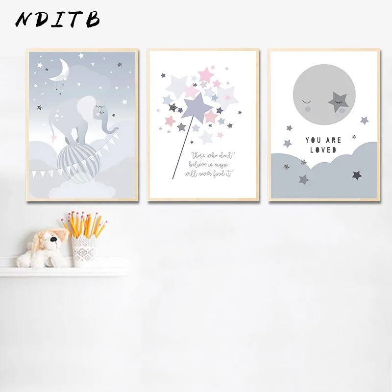 

Cartoon Elephant Canvas Print Wall Art Poster Nursery Quotes Painting Nordic Kid Decoration Picture Children Baby Bedroom Decor