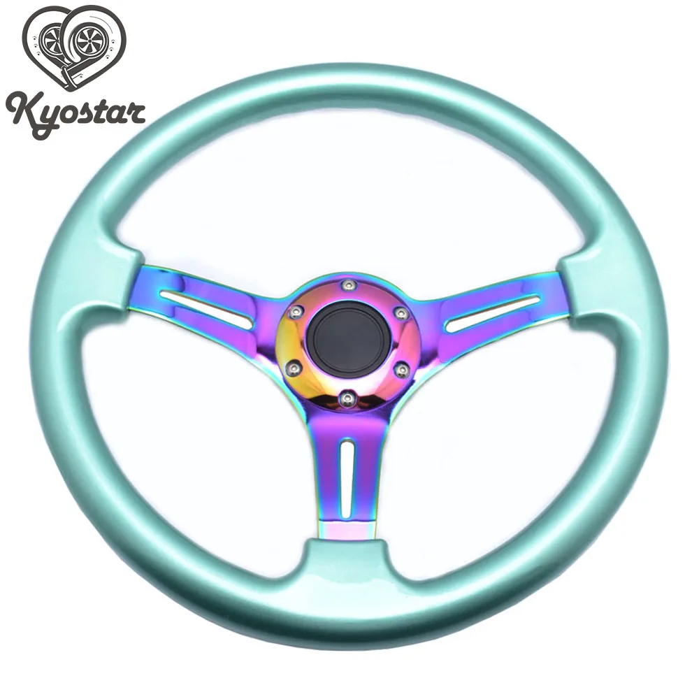 

new Universal 350mm Steering Wheel Deep Corn dish Plastic ABS Spoked Neo Chrome car racing Steering Wheel 14"Inch brand