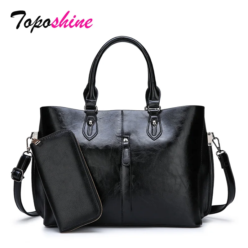 Toposhine винтажные женские композитные сумки дизайн женские сумки большой емкости Женские сумки через плечо однотонные черные сумки