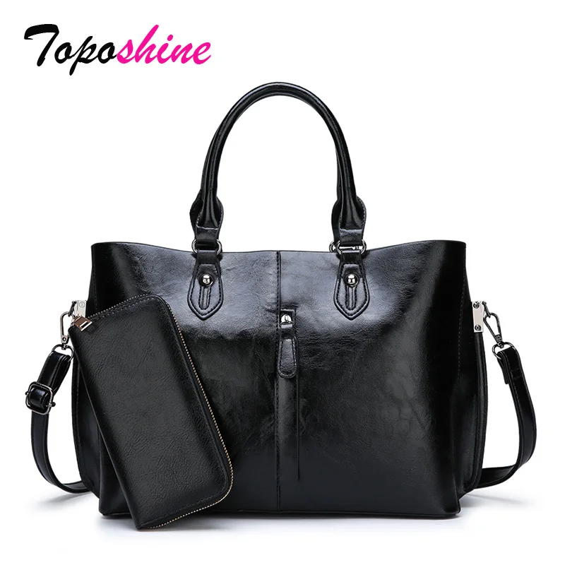 

Toposhine Vintage Women Composite Bags 2019 New Design Women Handbags Large Capacity Woman's Shoulder Bags Solid Black Handbags
