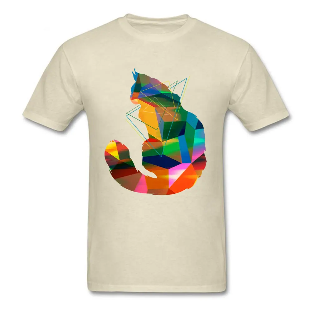 Cubism Cat Tops Shirt 2018 Popular O-Neck Personalized Short Sleeve 100% Cotton Fabric Young Tshirts Leisure Clothing Shirt Cubism Cat beige