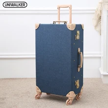 Maleta de paseo Trolly de tela azul a la moda maleta Retro de viaje ligera maleta Vintage maleta equipaje de mano