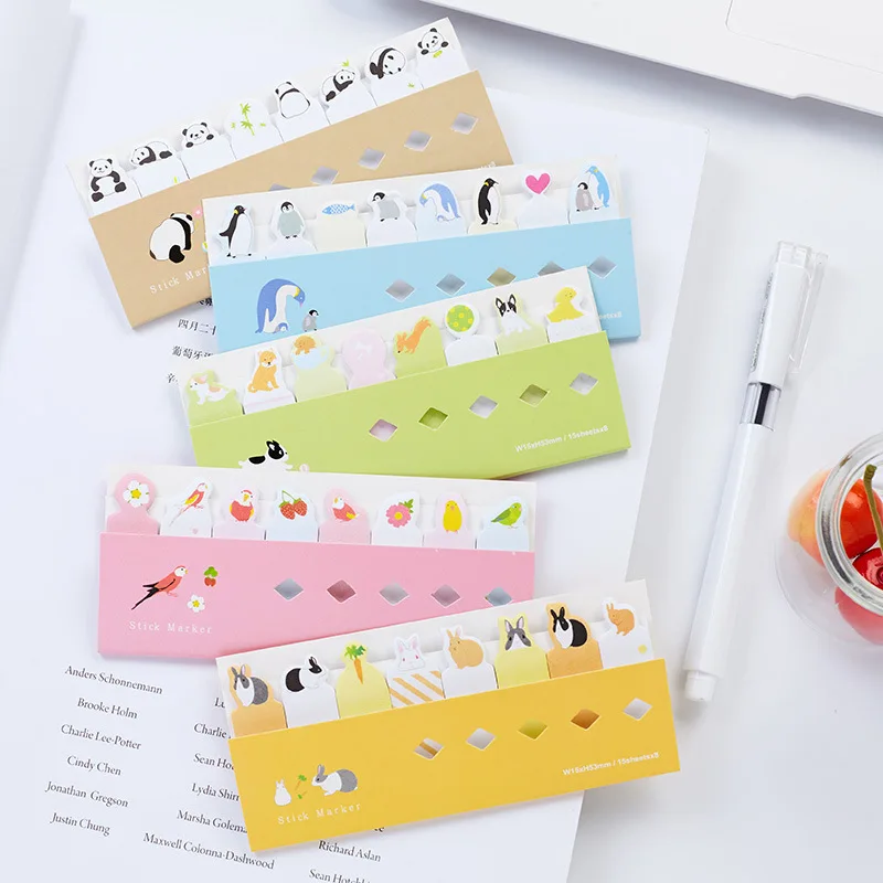 

8 pcs/Lot Animal city stick marker Cute dog penguin rabbit cat stickers diary planner memo pad Post Office School supplies A6730