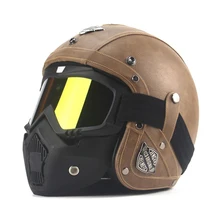 New Retro Vintage German Style Motorcycle Helmet 3/4 Open Face Helmet Four Seasons Cruiser Biker Moto Helmet DOT Glasses Mask