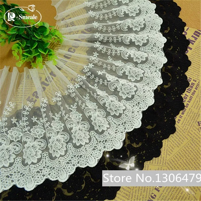 

3Yards/Lot White Black DIY Handmade Lace Fabric Garment Accessories / Flower Embroidery Lace Mesh Width 22cm and 45cm RS661