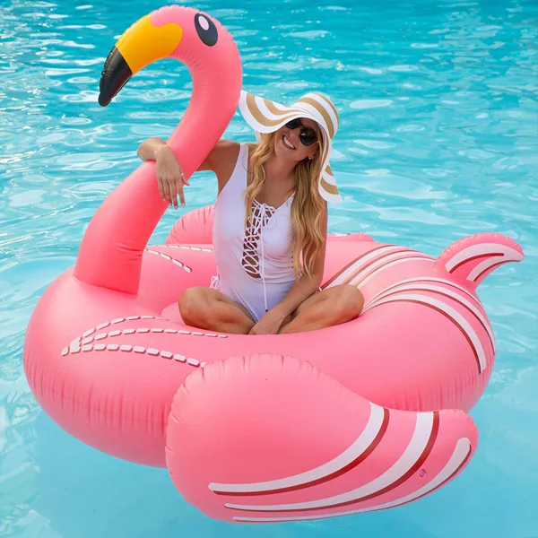 190CM Giant Flamingo Inflatable Water Party Toys For Adults And Children Pink Ride On Pool Float