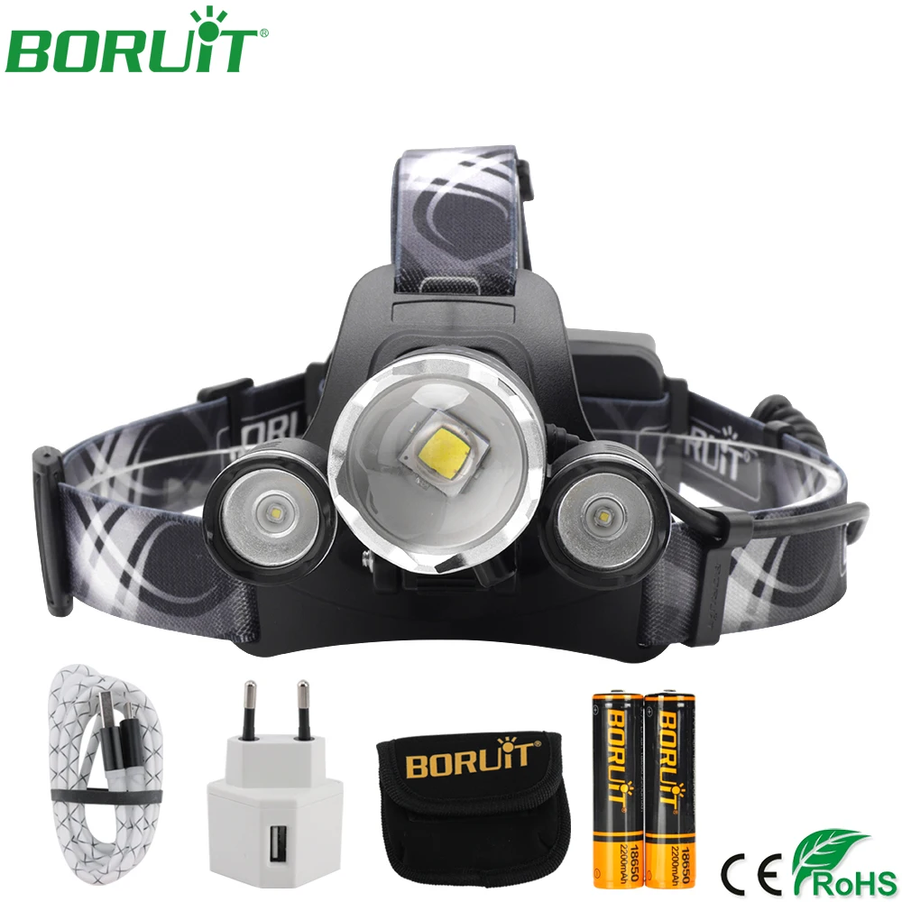 

BORUiT B22 3 XM-L2 LED Headlamp Headlight Memory Rechargeable Zoomable Flashlight Portable Waterproof Camping Hunting Head Torch