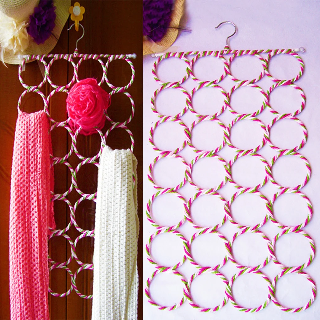 

Color Random 28 Ring Scarf Tie Multifunctional Foldable Hanger Belt Hook Storage Clothes Organizer