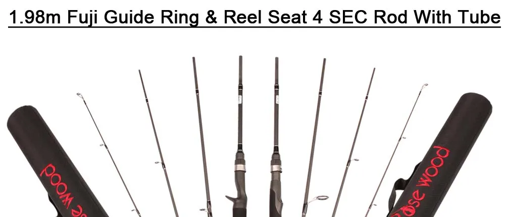 RoseWood 30T Carbon SpinningCasting Rod 4 Sections Travel Rod Fuji Rods 6'6'' 1.98m Fishing Pole Fishing Tackle  (1)