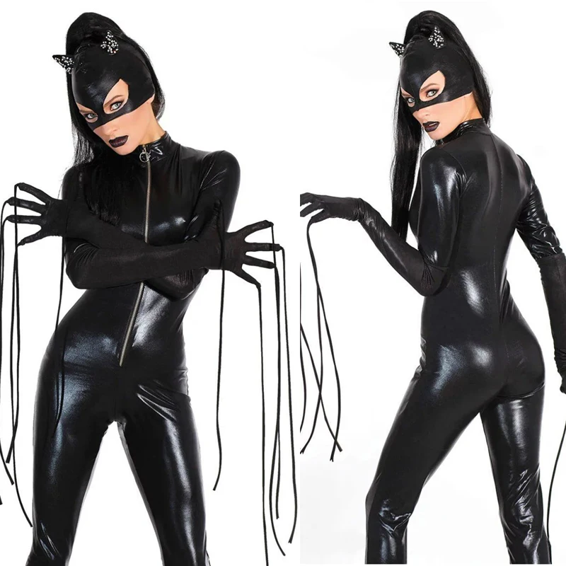 Party Cosplay Catwoman Nightclub Costume Props Halloween Female Super Elastic Jumpsuit Performance