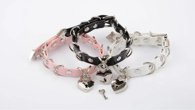Harajuku Cute Romantic Heart Lockable Choker With Key 2 Layer PU Leather Collar Necklace D Sharp Metal Buckle Choker 7