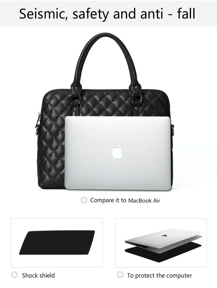 Черная Женская сумка, деловые портфели, сумки для женщин, натуральная кожа, ромбовидная решетка, сумка, женские офисные компьютерные сумки на плечо
