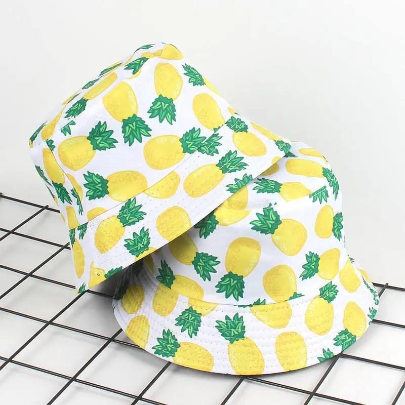 

2019 Cotton Pineapple print Bucket Hat Fisherman Hat outdoor travel hat Foldable Sun Cap Hats for Men and Women 558