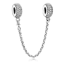 Auténtica Plata de Ley 925 Del Grano Del Encanto Pavimenta El Cristal de Seguridad de Inspiración Cadena Cabida Los Granos de Pandora Pulsera DIY Joyería HKA3683