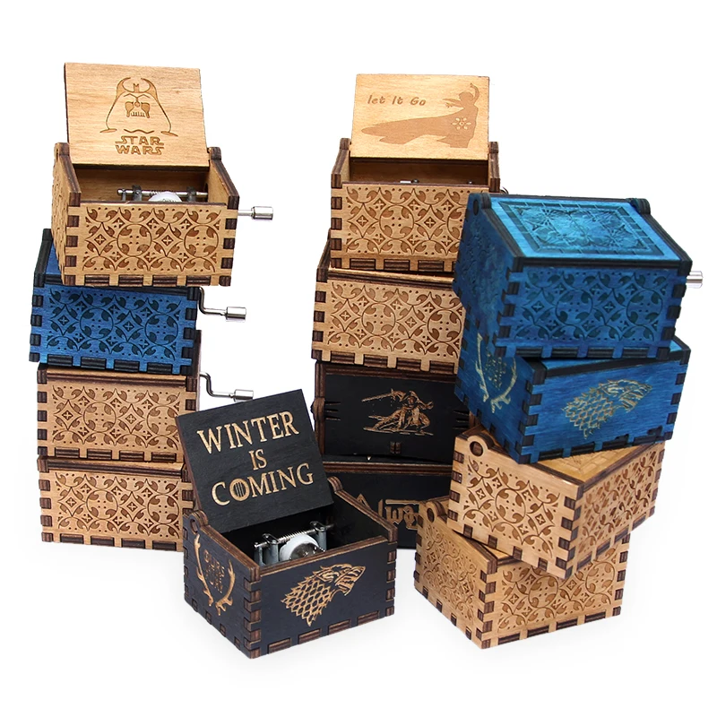 Manivela caja de música de Juego de tronos antiguo de madera tallada cajas musicales Piratas del Caribe caja de musica Manivela caja de música de Juego de tronos antiguo de madera tallada cajas musicales Piratas del Caribe caja de musica
