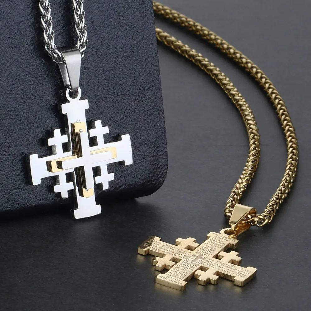 Нержавеющая сталь Иерусалимский крест подвески для Для женщин Для мужчин Библия цепочки ожерелья средневековый Религиозные ювелирные изделия подарок CN45