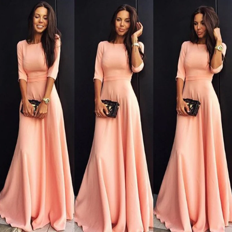 

ZEBERY Women Long Chiffon 3/4 Sleeve Evening Formal Party Maxi Dresses Fashion Elegant Female Floor-Length Dress