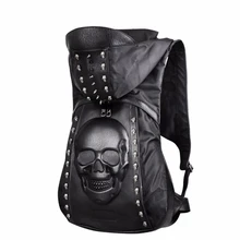 Новинка, модный персональный 3D кожаный рюкзак с черепом, заклепки, череп, рюкзак с капюшоном, кепка, сумка для одежды, сумки с ремнем через плечо, хип-хоп, человек 585
