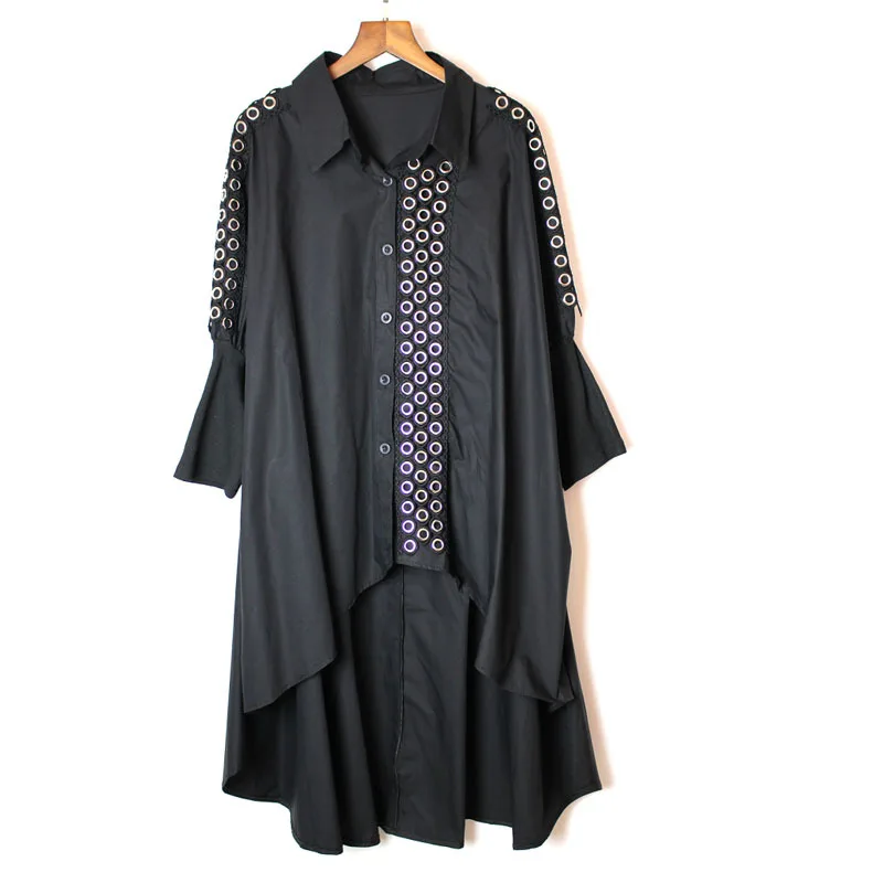 

Z-ZOUX Women Shirt Irregular Patchwork Batwing Sleeve Plus Size Cotton Blouses Asymmetry Black White Long Blouse Women 2019 New