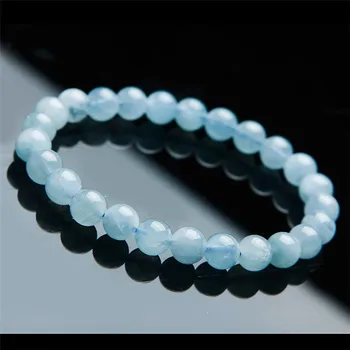 

7mm Fashion Healing Stone Natural Blue Aquamarine Bracelet Women Female Stretch Round Bead Crystal Bracelets AAAAA Drop Shipping